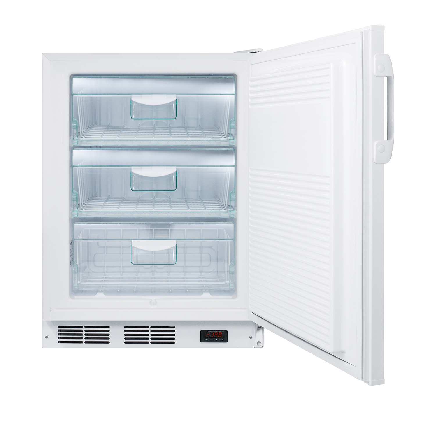 ADA compliant built-in general purpose undercounter medical all-freezer capable of -25 C operation, white with front lock